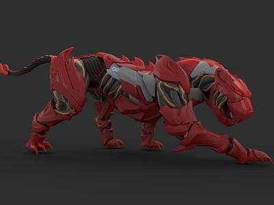 Red Mechanical Tiger 3D Model With Detailed Mechanical Structure And Futuristic Design 3d model