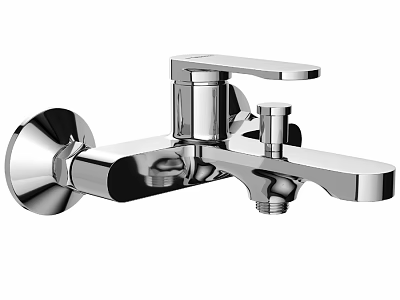 Modern Chrome Wall Mounted Faucet With Single Handle Design 3d model