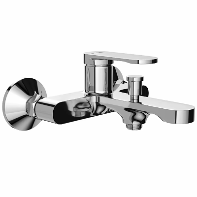Modern Chrome Wall Mounted Faucet With Single Handle Design 3d model