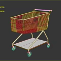 Sturdy White Metal Shopping Cart With Red Handle And Bottom Storage Shelf