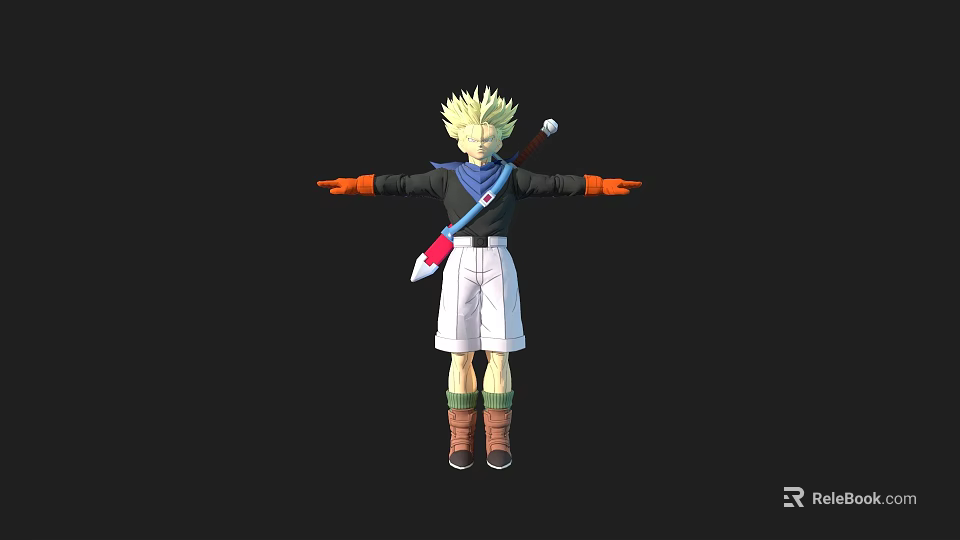 Game Movie Character With Green Spiky Hair Blue Scarf White Shorts And Brown Boots 3d model 