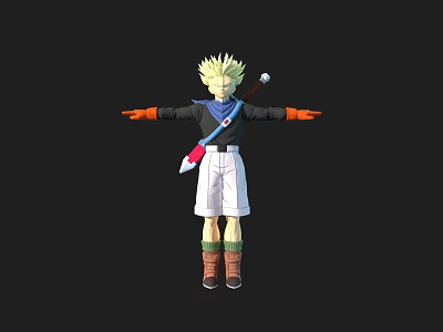 Game Movie Character With Green Spiky Hair Blue Scarf White Shorts And Brown Boots 3d model