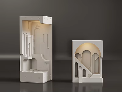 Modern White Architectural Decorative Pieces With Geometric Design And Lighting For Home Decor 3d model