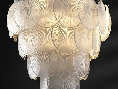 Layered Scalloped Translucent Glass Chandelier With Soft Light And Elegant Design 3d model