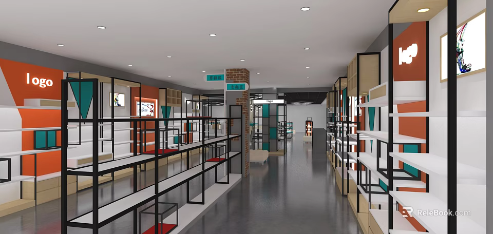 Specialty Store Interior With Modern Display Shelves Spacious Aisle And Lighting 3d model 
