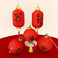 Traditional Red Chinese Lanterns With Fortune Characters For New Year Decorations On Red Background