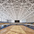 Indoor Basketball Gym With Wooden Court Steel Truss Roof And Seating