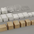 Various Storage Organizers With White Brown Boxes And Mesh Baskets 3d model