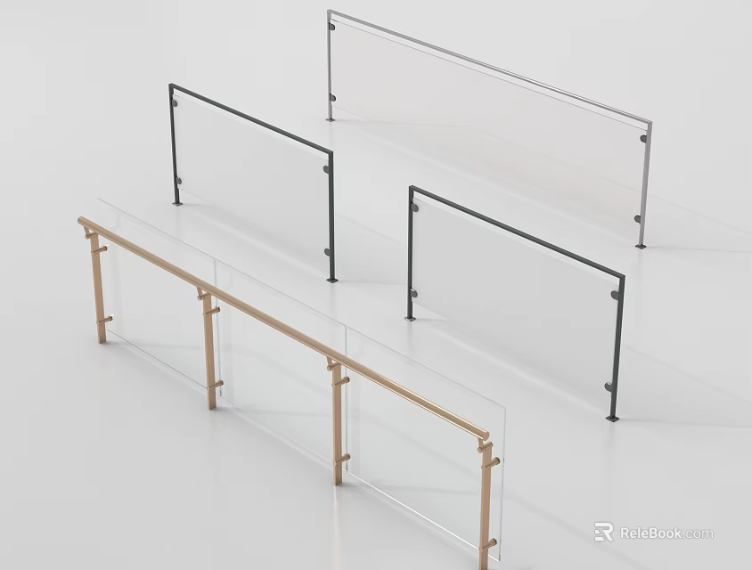 Modern Glass Railings With Stylish Metal Frames And Different Designs 3d model
