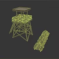 Military Defense Tower Structure With Metal Frame Platform And Stacked Sandbags