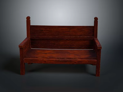 Classic Dark Wood Furniture Bench With Backrest Armrests And Sturdy Structure 3d model