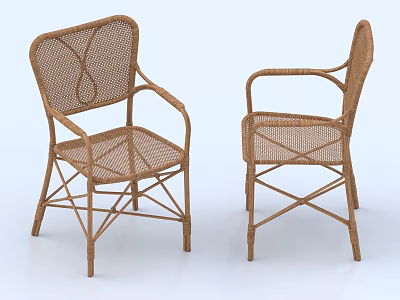 Classic Wicker Casual Chairs With Armrests Intricate Weave And Crossed Legs 3d model