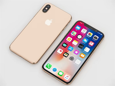 Apple Gold iPhone Showing Back View And Front Screen With App Icons 3d model