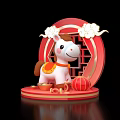 Red Circular Inflatable with White Pony Figure Cloud Ornaments Red Lanterns on Red Platform Base 3d model
