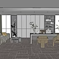 Modern Office Interior With Sofa Desk Bookshelf Plants Bright Windows And Carpet