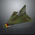 Space Aerospace Aircraft Model with Triangular Wings and Green Yellow Red Accents