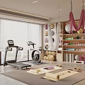 Bright Modern Fitness Studio With Treadmill Exercise Bike Yoga Mat And Aerial Hammock