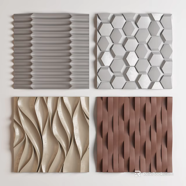 Decorative Wall Panels With Hexagonal Wave And Woven Textures In Neutral Tones 3d model