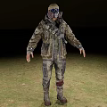 Game Movie Character Wearing Camouflage Jacket And Gas Mask With Tactical Gear