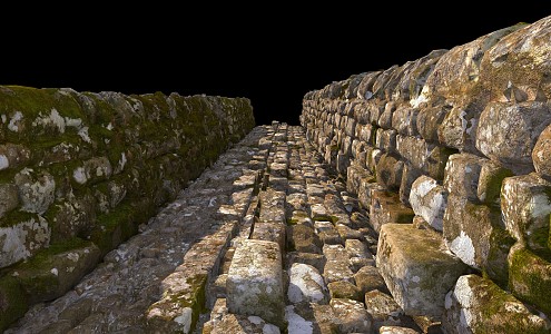 Slab road with channel stone wall 3d model