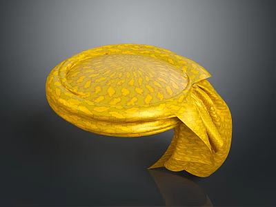 Stylish Yellow Hat With Intricate Floral Pattern And Flowing Ribbon Design 3d model