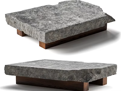Natural Stone Coffee Table With Irregular Top And Solid Wooden Base Design 3d model