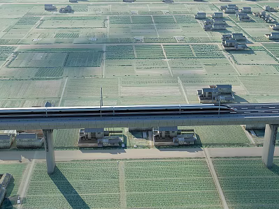 Elevated High speed Rail Passing Through Rural Fields 3d model