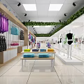 Modern Clothing Store Interior With Hanging Apparel Mannequins Display Tables And Greenery