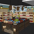 Specialty Store Interior With Shelves Full Of Products Island Counter And Lighting