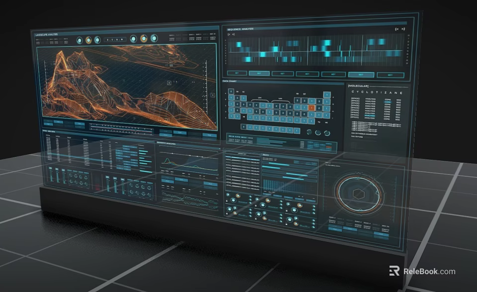 Advanced Tech Control Panel With Multiple Screens And Data Visualization Interface 3d model 