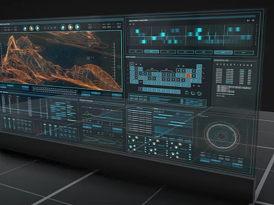 Advanced Tech Control Panel With Multiple Screens And Data Visualization Interface 3d model
