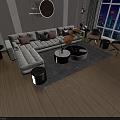 Modern L shaped Sofa And Coffee Table Set With Gray Accent Pillows And City View