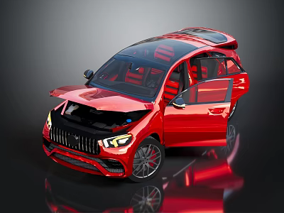 Red Sporty SUV Featuring Open Doors Red Interior Front Grille And Headlights 3d model