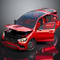 Red Sporty SUV Featuring Open Doors Red Interior Front Grille And Headlights