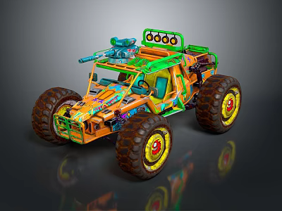 Colorful Off Road Utility Vehicle With Large Tires And Custom Design Features 3d model