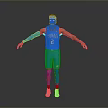 Man Wearing Blue Thunder Jersey Number 3 With Arm Knee Sleeves And Blue Sneakers