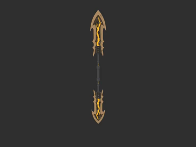 Ornate Fantasy Spear Weapon With Golden Carved Patterns And Black Handle 3d model