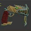 Dragon Head Decorated Pistol Weapon With Golden Silver Accents Green Eyes And Red Grip