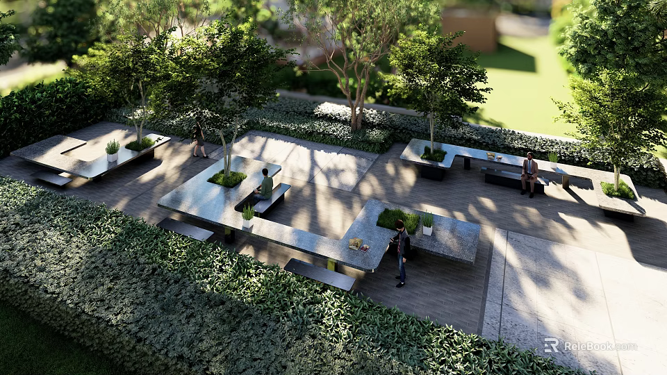 Outdoor Landscape Seating With Green Plants Trees And Garden Relaxing Space 3d model 