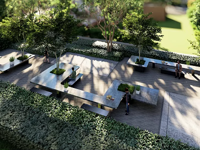 Outdoor Landscape Seating With Green Plants Trees And Garden Relaxing Space 3d model