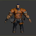 Man With Blue Hair Beard Orange Tattered Shirt Arm Tattoos Holding Tools Wrench And Hammer