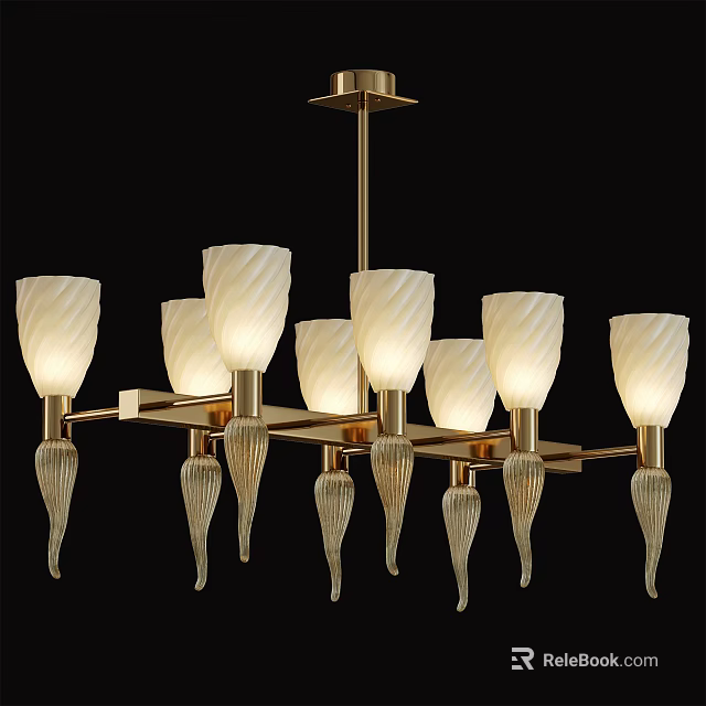 Modern Elegant Chandelier With Textured White Glass Shades And Golden Metal Frame 3d model 