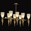 Modern Elegant Chandelier With Textured White Glass Shades And Golden Metal Frame