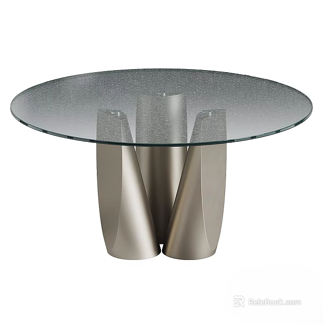 Round Glass Top Modern Dining Table With Triple Metal Base Supports 3d model 
