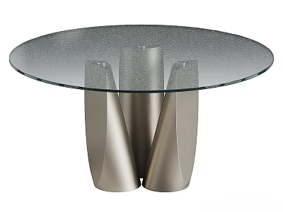 Round Glass Top Modern Dining Table With Triple Metal Base Supports 3d model