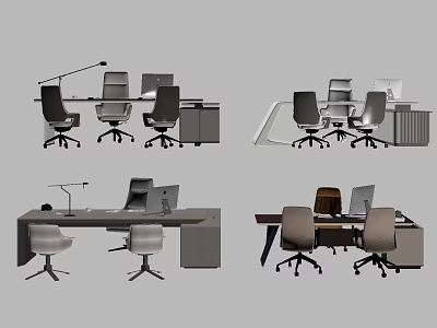 Modern Office Desk Designs With Ergonomic Chairs Computer And Lamps Setup 3d model