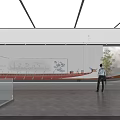 Ancient Boat Exhibition In Museum Hall With Visitor Map And Green Plant