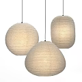 Modern Cream Colored Paper Pendant Lights With Round And Oval Shapes And Striped Texture