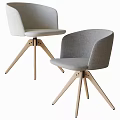 Modern Light Gray Fabric Office Chair With Wooden Tripod Base And Comfortable Design