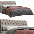 Modern Double Bed With Tufted Upholstered Headboard And Gray Pink Bedding